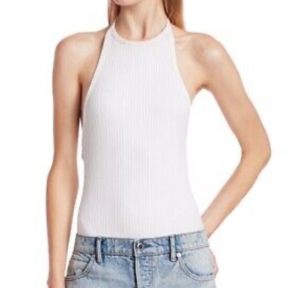 Alexander Wang T White Ribbed Halter top Size Small